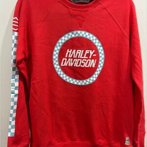 Harley-Davidson Red Crewneck Sweater with Blue Accents